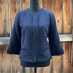 Talbots Petites blazer career tweed  pockets navy blue lined 6P FIRM on PRICE